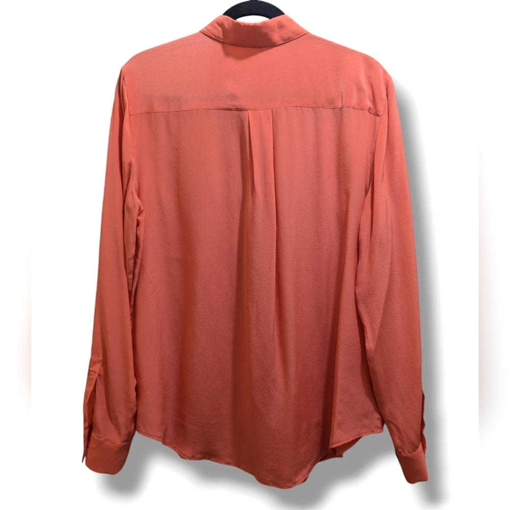 Anne Klein Peach Long Sleeve Roll Tab Pockets Button-Down Silk Collar Shirt- L - Picture 2 of 12